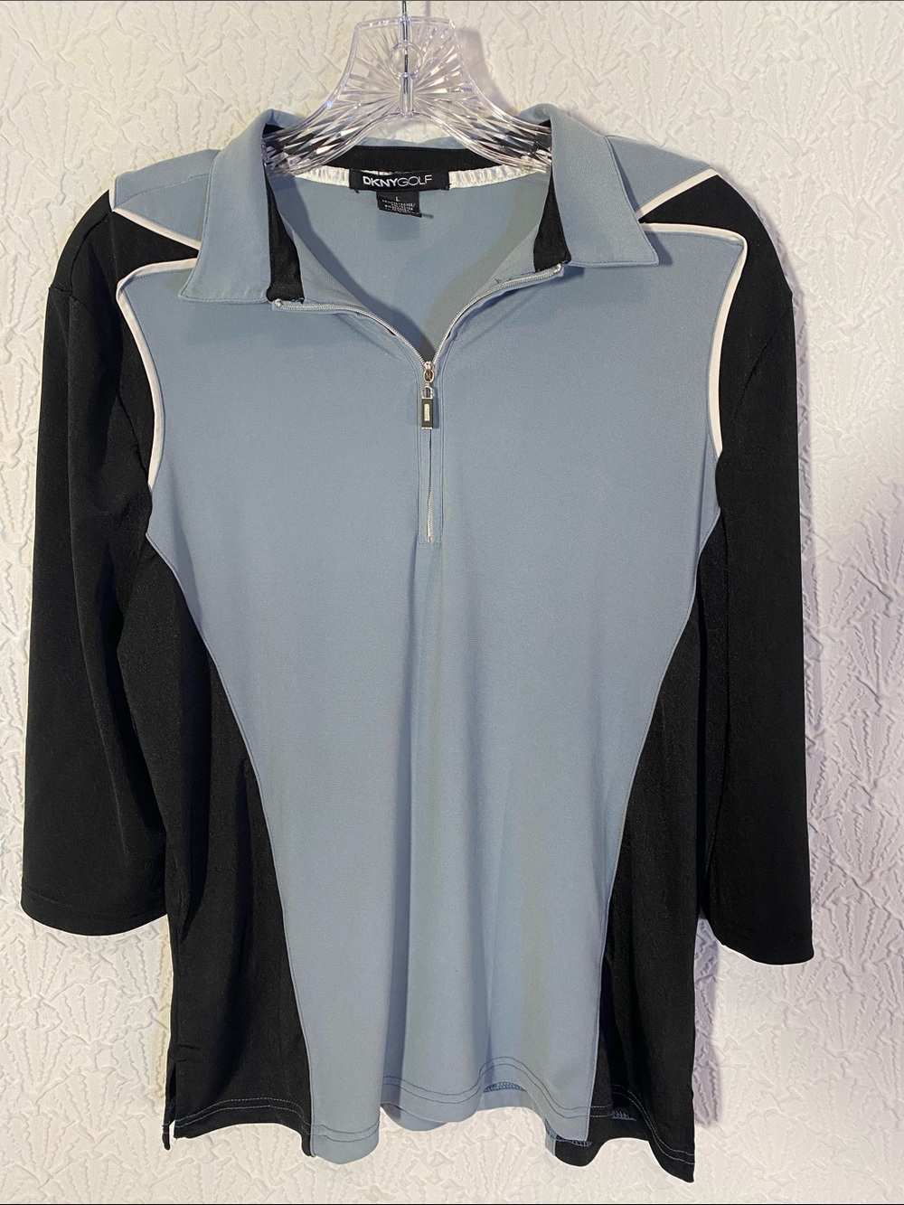 DKNY Golf Light Blue & Black Quarter-Zip Polo Women’s Large